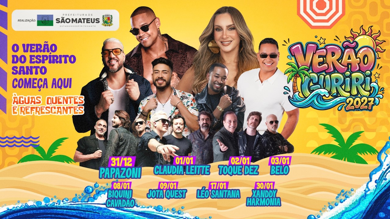 Prefeitura de São Mateus divulga programação de shows do Verão Guriri 2027